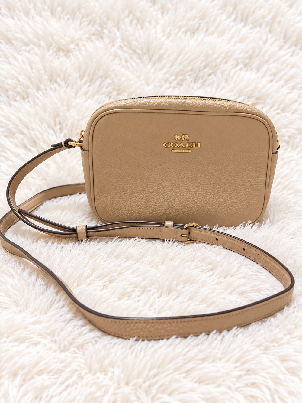 Coach Tan Pebble Leather Crossbody with Gold Hardware